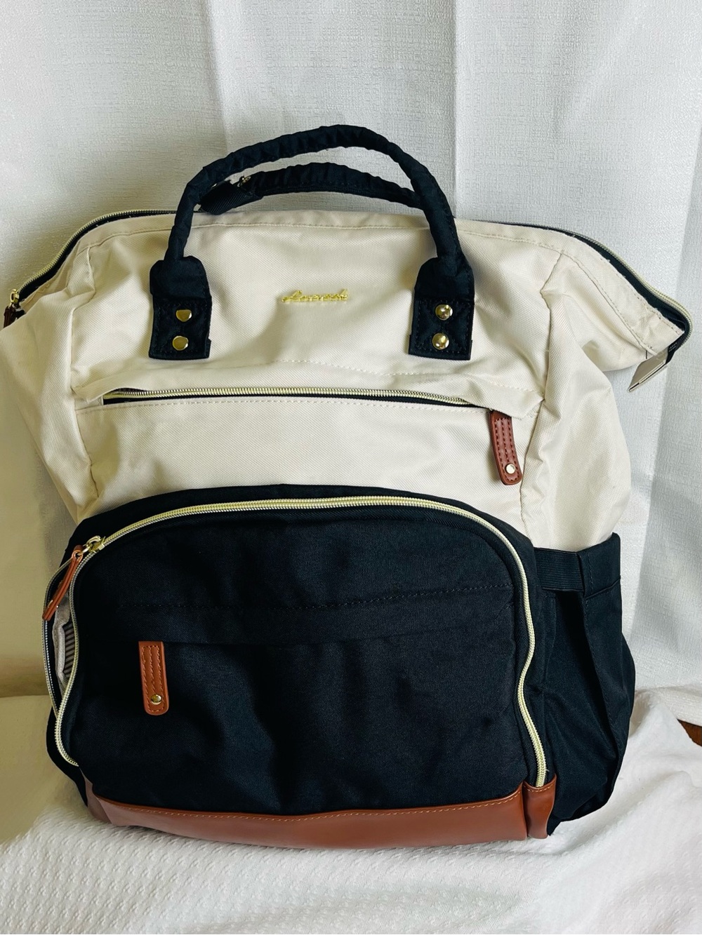 Two-Tone Black & Cream Backpack Tote
